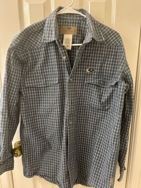 Mossy Oak Men’s Blue Plaid Long-Sleeve Button Down Shirt